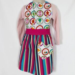 Novelty Print Apron Children Pink, Blue & White Reversible Full Gathered Size 3-